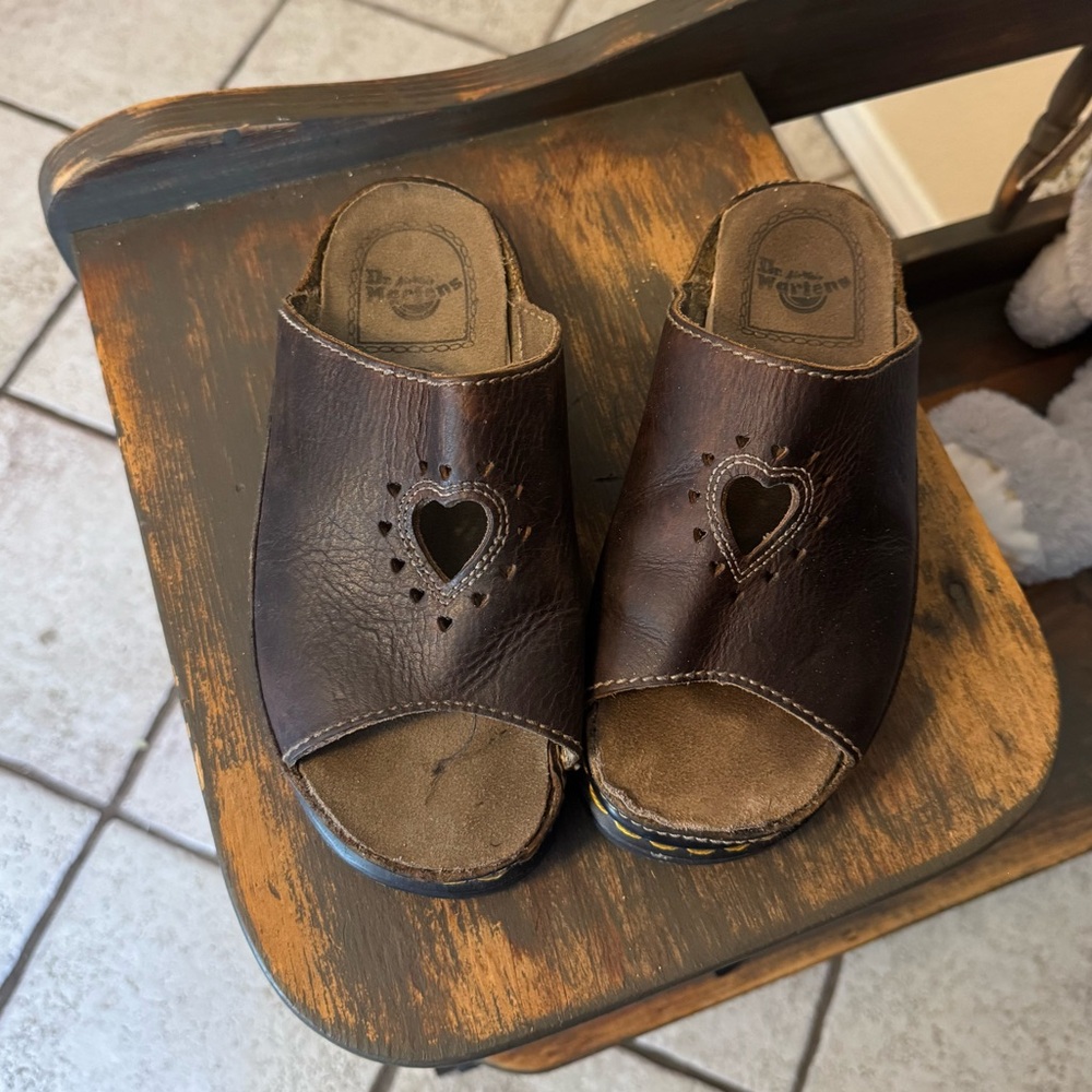 Dr. Martens Brown Leather Heart Cutout Mules